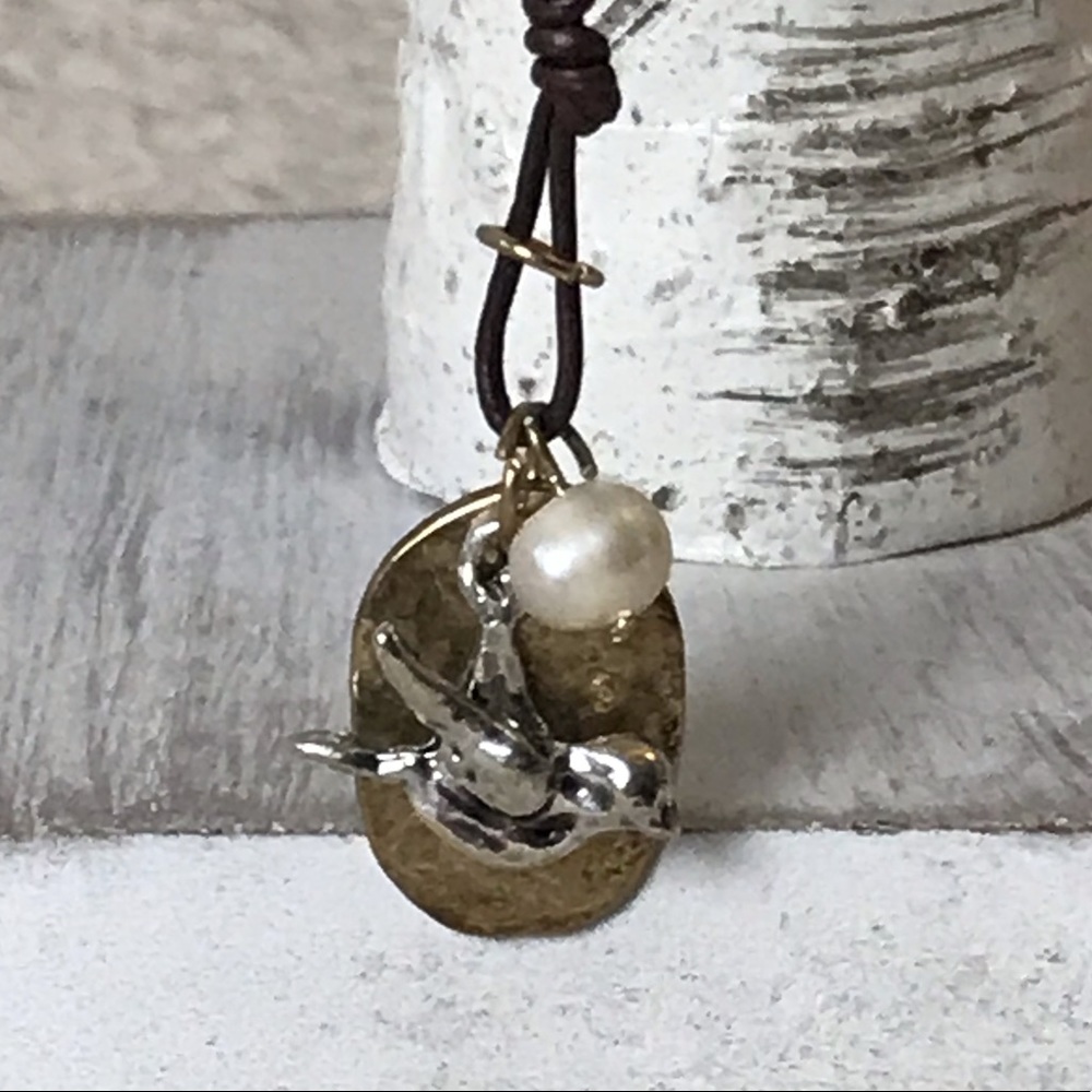 Bird necklace with fabric chain. NWT.